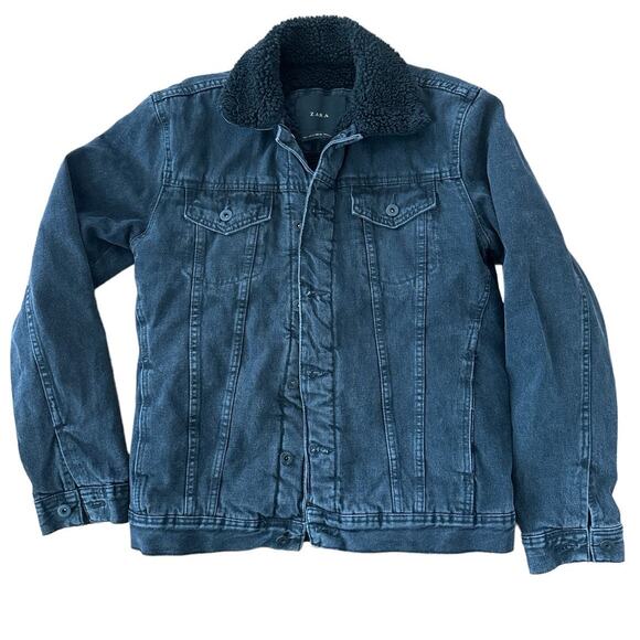 Zara Black denim jacket sherpa lined size small - Picture 3 of 14